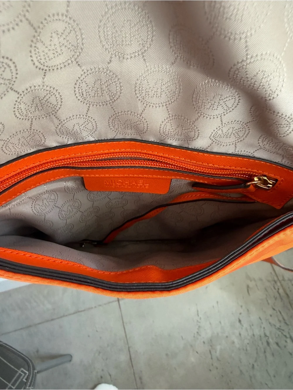 Michael Kors Bright Orange Shoulder Bag with Gold Hardware